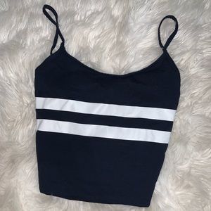 Cropped Navy Blue and White Tank Top